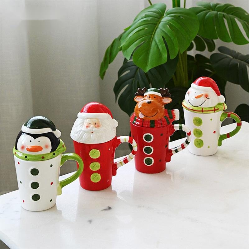 New 3D cartoon Santa Claus snowman ceramic mug Christmas mug with lid
