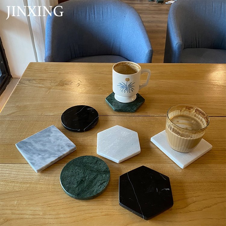 Custom Stocked Round Hexagon Marble Coffee Tea Cocktail Beer Mug Coaster For Drink And Placemat Cup Mats