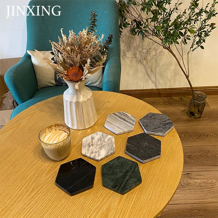 Custom Stocked Round Hexagon Marble Coffee Tea Cocktail Beer Mug Coaster For Drink And Placemat Cup Mats