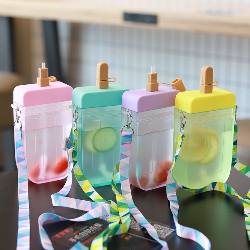 Wholesale gift portable eco friendly creative camera kids plastic ice cream avocado watermelon popsicle water bottle