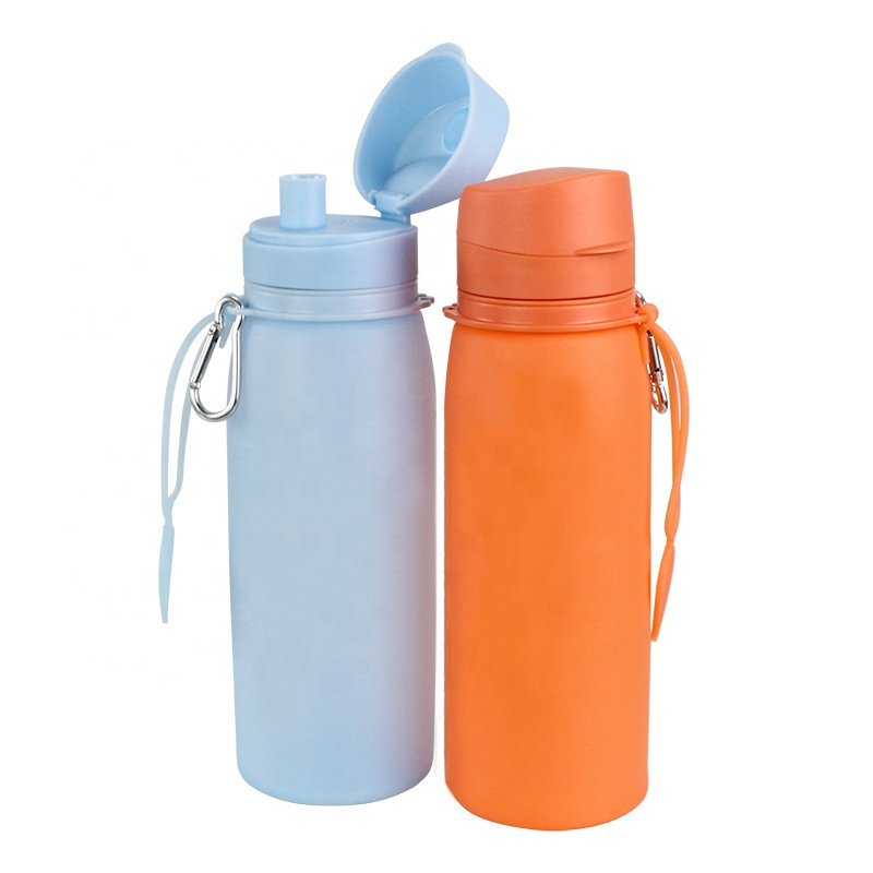 Outdoor Collapsible Folding Foldable Silicone Water Bottle BPA Free 750ml Camping Drinkware Hiking Adults Modern Blue, Orange