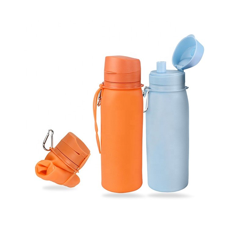 Outdoor Collapsible Folding Foldable Silicone Water Bottle BPA Free 750ml Camping Drinkware Hiking Adults Modern Blue, Orange