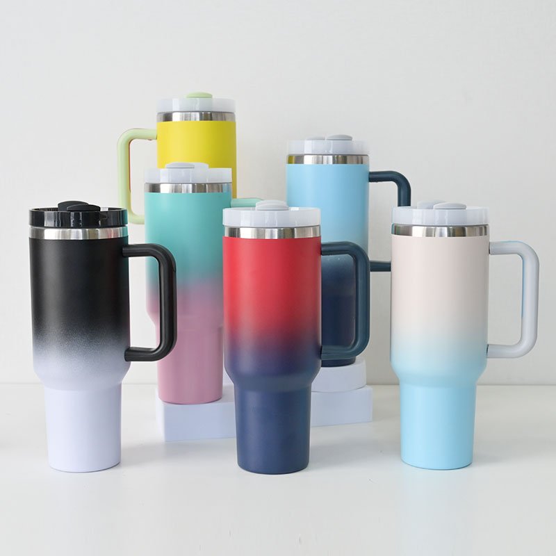 Custom logo 40 oz vacuum insulated stainless steel tumbler with handle and straw adventure travel 40oz 30oz cup
