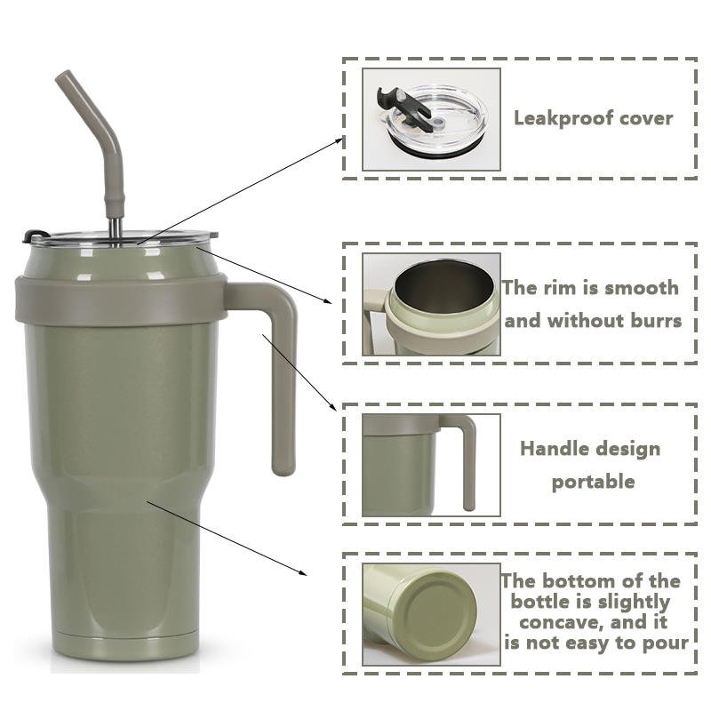 Personalized Custom 40 Oz Classic Metal Stainless Steel 40oz Cup Insulated Coffee Mugs 40Oz Tumbler With Handle Straw Lid