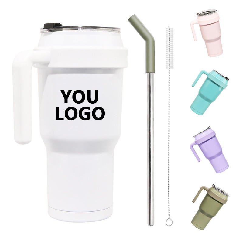 Personalized Custom 40 Oz Classic Metal Stainless Steel 40oz Cup Insulated Coffee Mugs 40Oz Tumbler With Handle Straw Lid