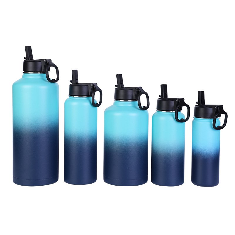 Wholesale Customizable 18oz 32oz 64ozMetal Insulated Stainless Steel Vacuum Flask Thermos Travel Water Bottle with Straw and Lid
