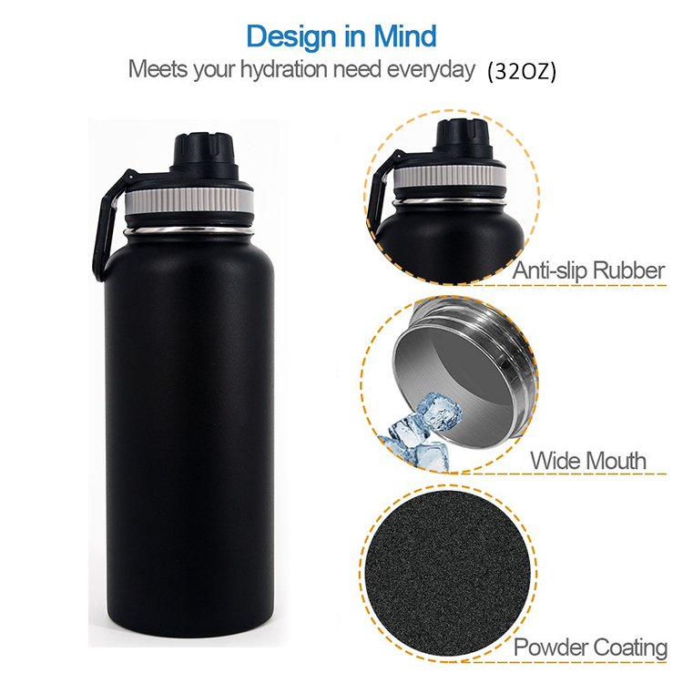 Wholesale Customizable 18oz 32oz 64ozMetal Insulated Stainless Steel Vacuum Flask Thermos Travel Water Bottle with Straw and Lid