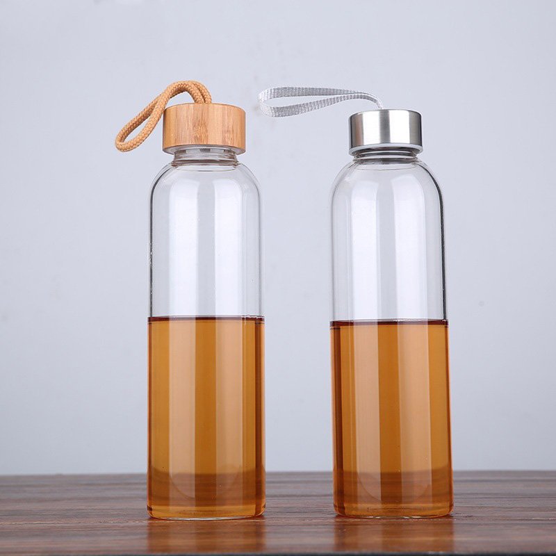 500ml 750ml 1000ml Bamboo Lid Leakage Proof Heat Resistance Customized Clear Borosilicate Glass Water Bottle with Time Marker