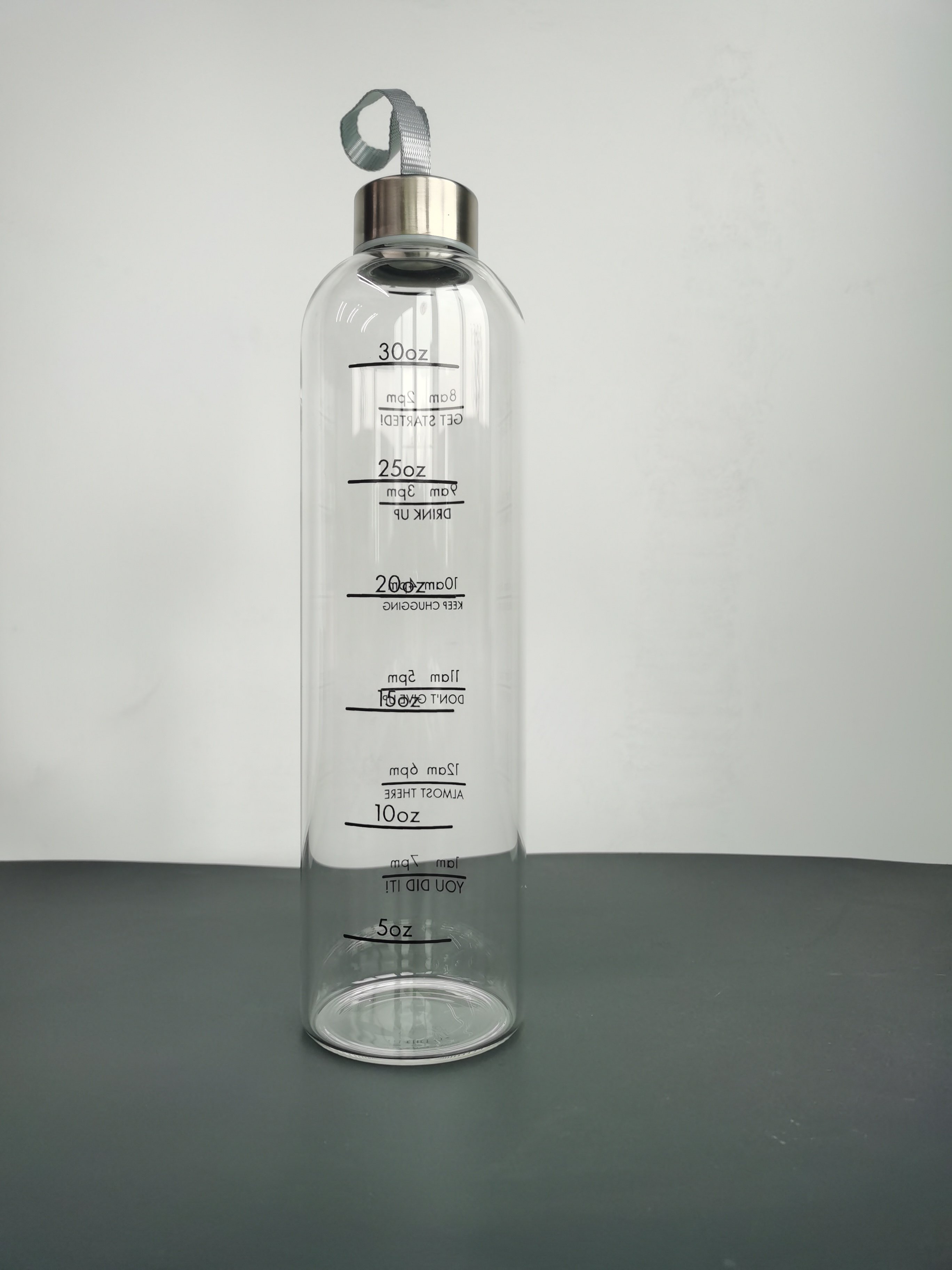 500ml 750ml 1000ml Bamboo Lid Leakage Proof Heat Resistance Customized Clear Borosilicate Glass Water Bottle with Time Marker