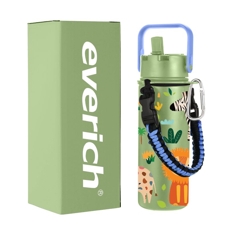 2024 Portable Cute Cartoon Pattern Vacuum 304 Stainless Steel School Kids Flasks With Carabiner Water Bottle Bag
