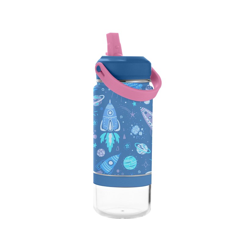 2024 Portable Cute Cartoon Pattern Vacuum 304 Stainless Steel School Kids Flasks With Carabiner Water Bottle Bag