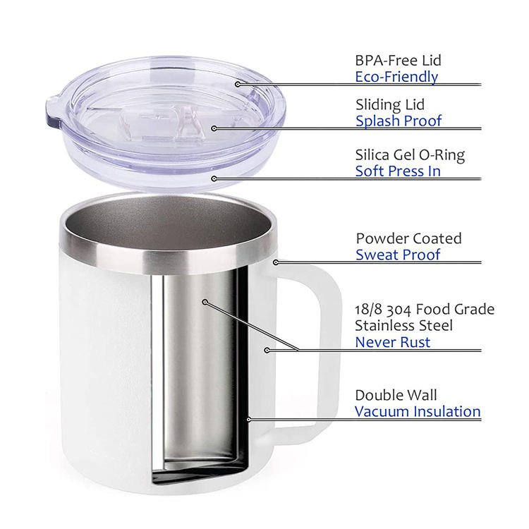 12oz 14oz custom stainless steel mug customized printed logo travel coffee cup mug cup with handle magnetic lid straw