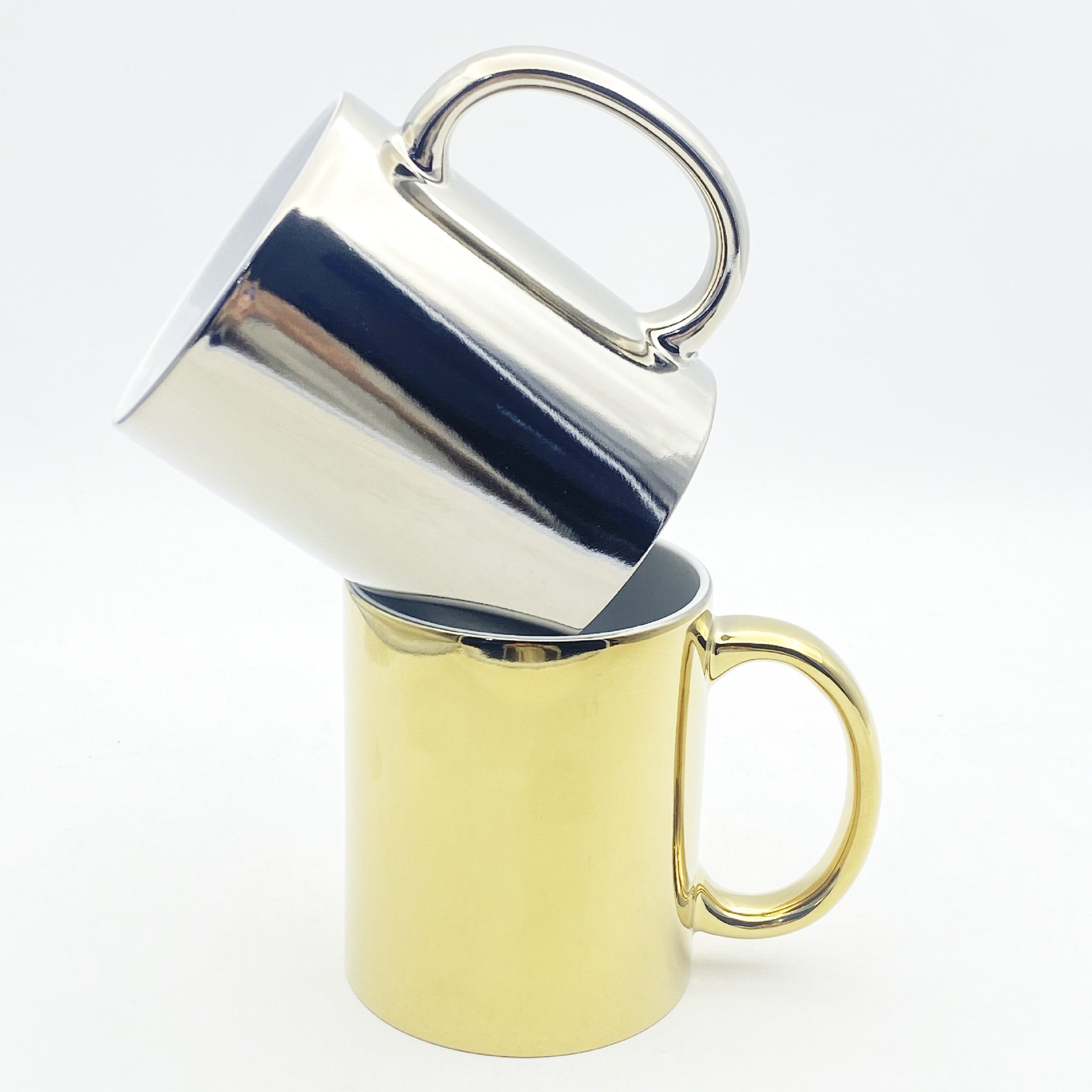 Wholesale 11oz Colorful Gold Silver Mark porcelain Cups Custom Logo Electroplated Ceramic Coffee Mug Sublimation Cup For Gift