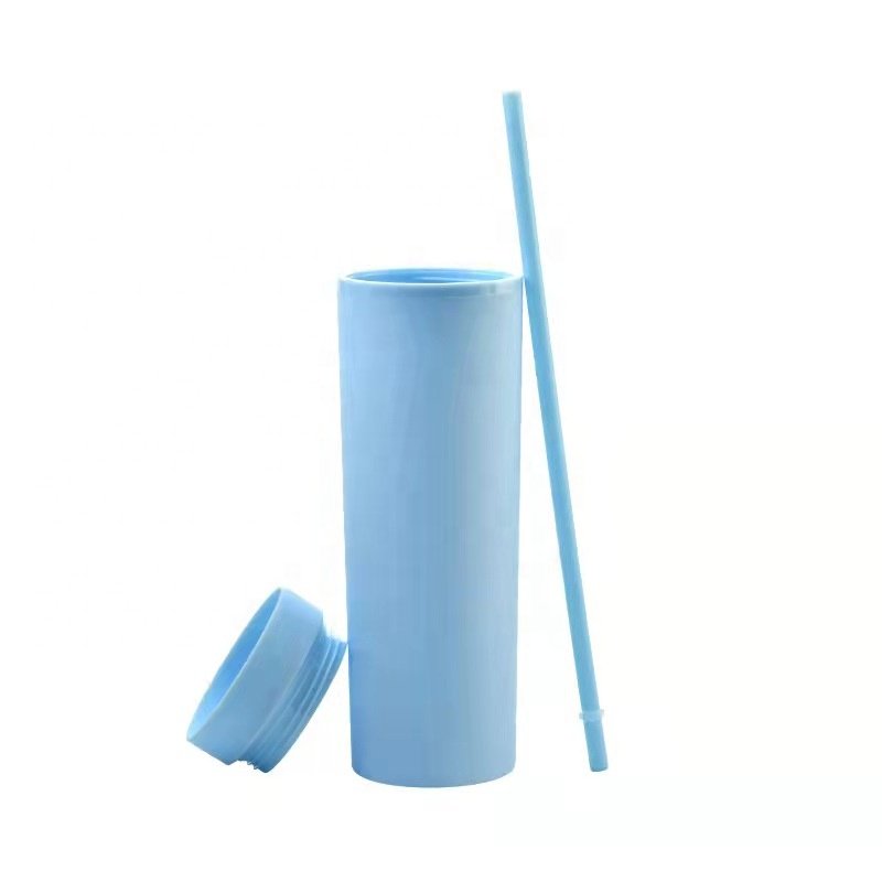 Custom Straight 16oz Skinny Acrylic Pastel Colored Cups Reusable Double Wall Plastic Matte Tumblers Mugs with Straw