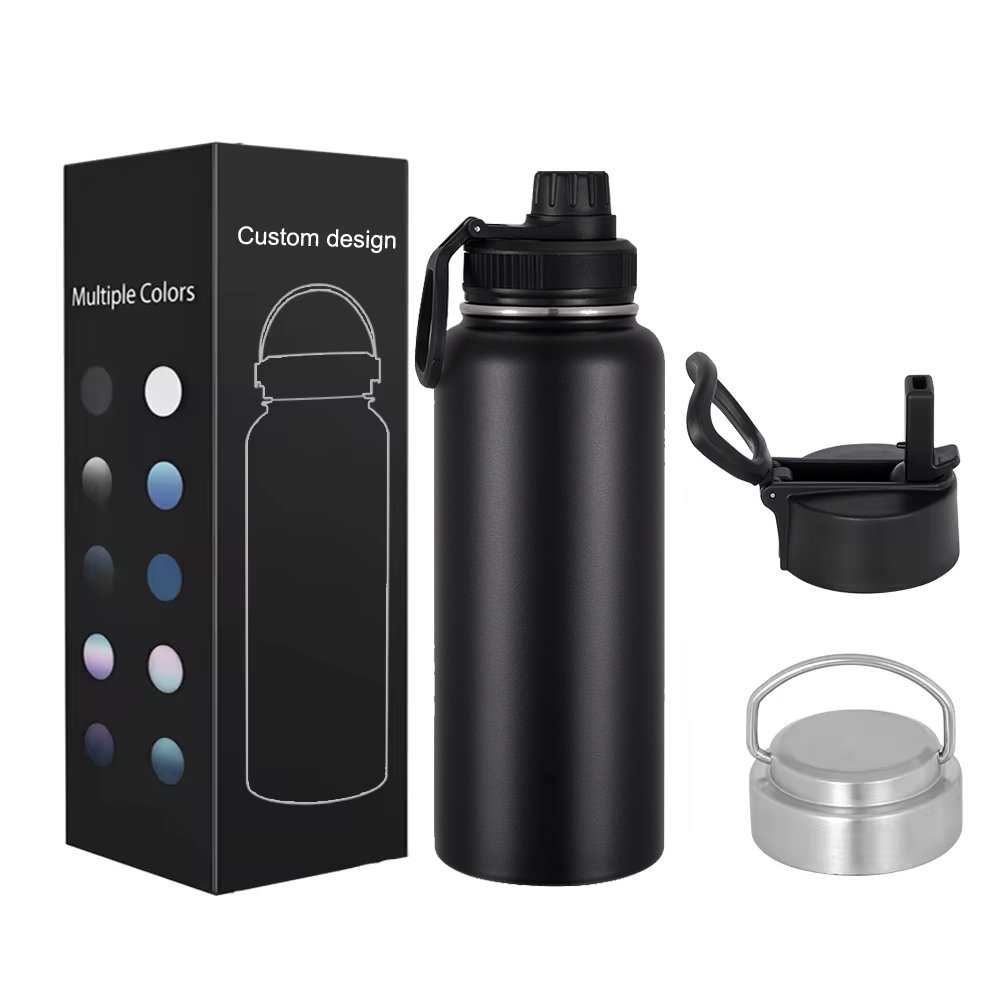 GV013 12oz 17oz 20oz 25oz 34oz Wide Mouth BPA Free Leak Proof Vacuum Double Wall Stainless Steel Water Bottle with bamboo lid