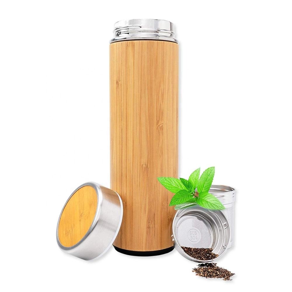Bamboo Thermos Water Bottle Coffee Cup Stainless Steel Vacuum Flask Water Bottle Custom Logo Office Coffee Tea Cup Milk Tea Mug