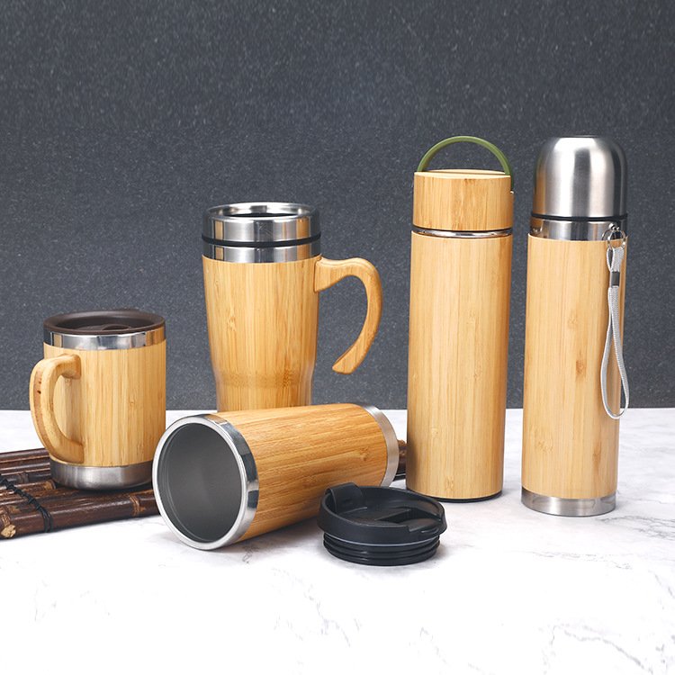 Bamboo Thermos Water Bottle Coffee Cup Stainless Steel Vacuum Flask Water Bottle Custom Logo Office Coffee Tea Cup Milk Tea Mug