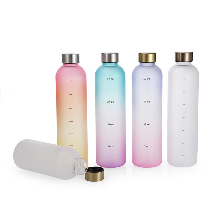 Ready to ship water Bottle With Time Marker - 32 OZ, 1 Liter, Water Bottles With Times To Drink BPA Free Frosted Plastic