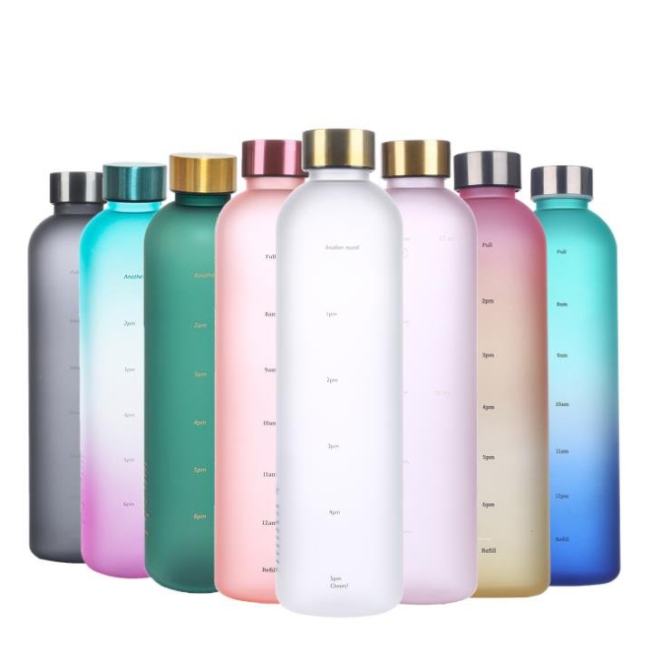 Ready to ship water Bottle With Time Marker - 32 OZ, 1 Liter, Water Bottles With Times To Drink BPA Free Frosted Plastic