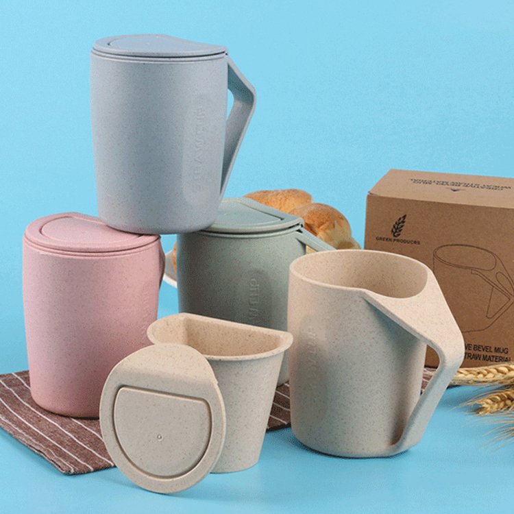Eco Friendly Removable Design Portable BPA Free Travel PP Wheat Straw Plastic Biodegradable Tea Mug Cup With Filter And Cover