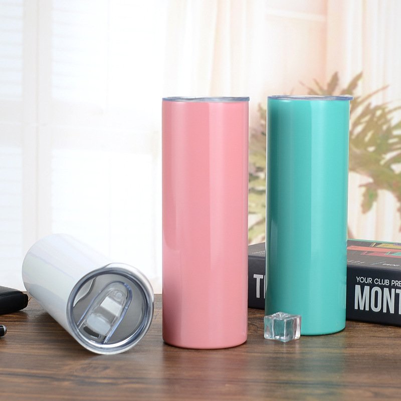 20OZ Double Wall Vacuum Insulation Water Bottle Coffee Mug Stainless Steel Slim 20oz Tall Skinny Tumbler with Seal Lid and Straw