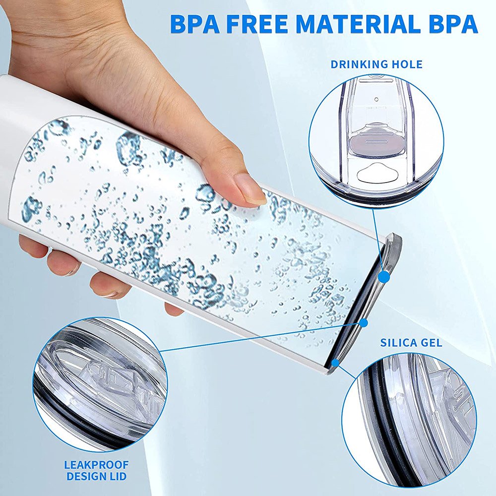 20OZ Double Wall Vacuum Insulation Water Bottle Coffee Mug Stainless Steel Slim 20oz Tall Skinny Tumbler with Seal Lid and Straw