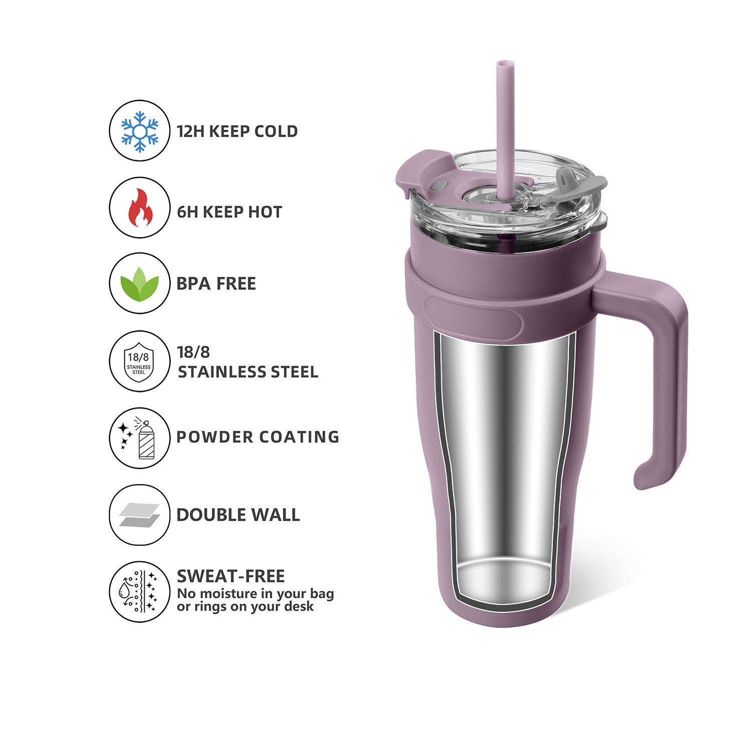 Sublimation Mug 50oz Tumbler Stainless Steel Double Wall Reusable Insulated 40oz Tumbler with Handle Water Cup Tableware