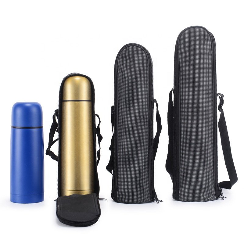 Custom logo Vacuum flask thermos bottle stainless steel set with PU leather pouch wholesale classic