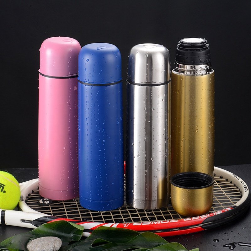 Custom logo Vacuum flask thermos bottle stainless steel set with PU leather pouch wholesale classic