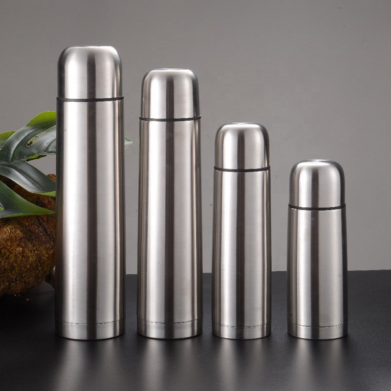 Custom logo Vacuum flask thermos bottle stainless steel set with PU leather pouch wholesale classic