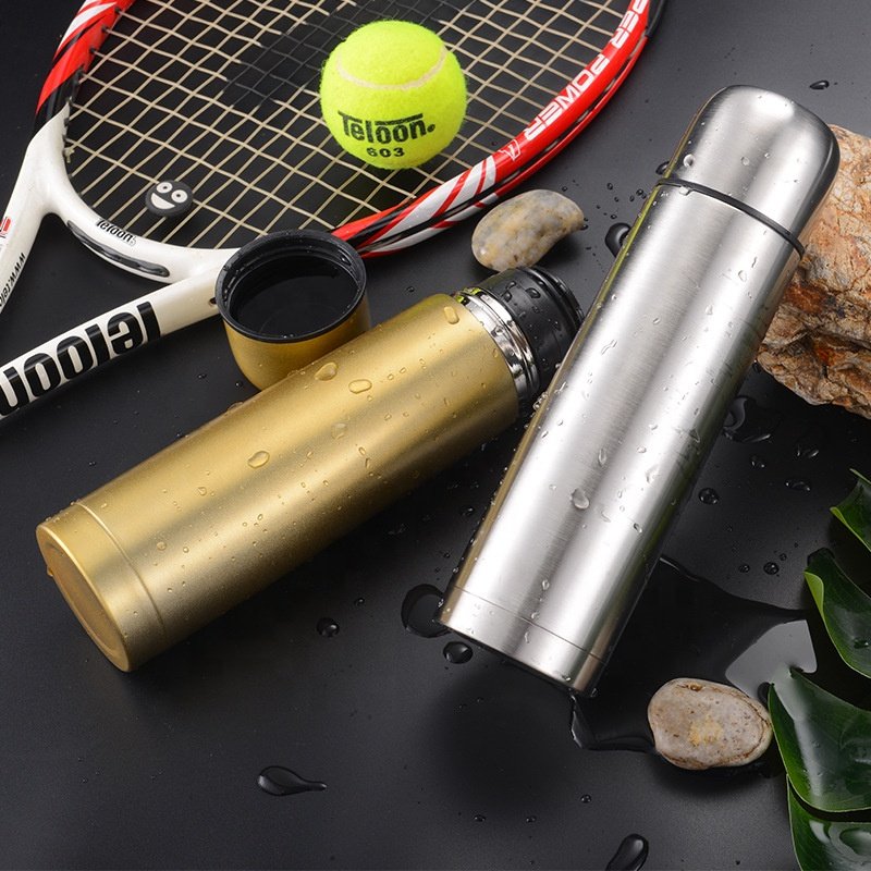 Custom logo Vacuum flask thermos bottle stainless steel set with PU leather pouch wholesale classic