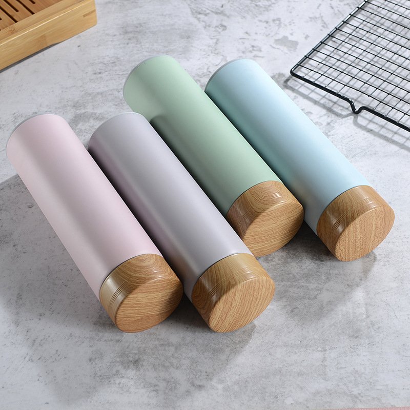 304 stainless steel bamboo tea water bottle flask wide mouth coffee cup bamboo tumblers with tea infuser bamboo thermos