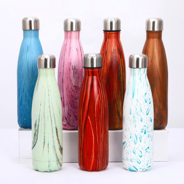 17oz Outdoor Double Wall Stainless Steel Vacuum Insulated Thermo Flask Wood Grain Water Bottle