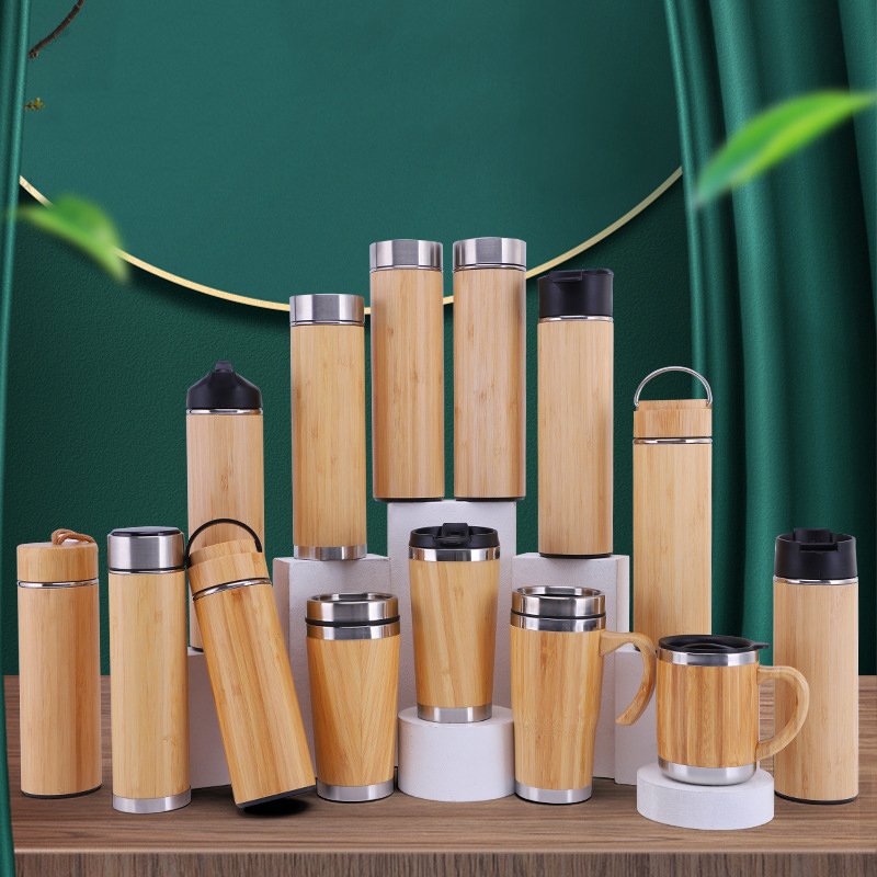 Wholesale custom logo 450/500ml double wall Vacuum Insulated Smart water bottle with temperature display Led bamboo water bottle