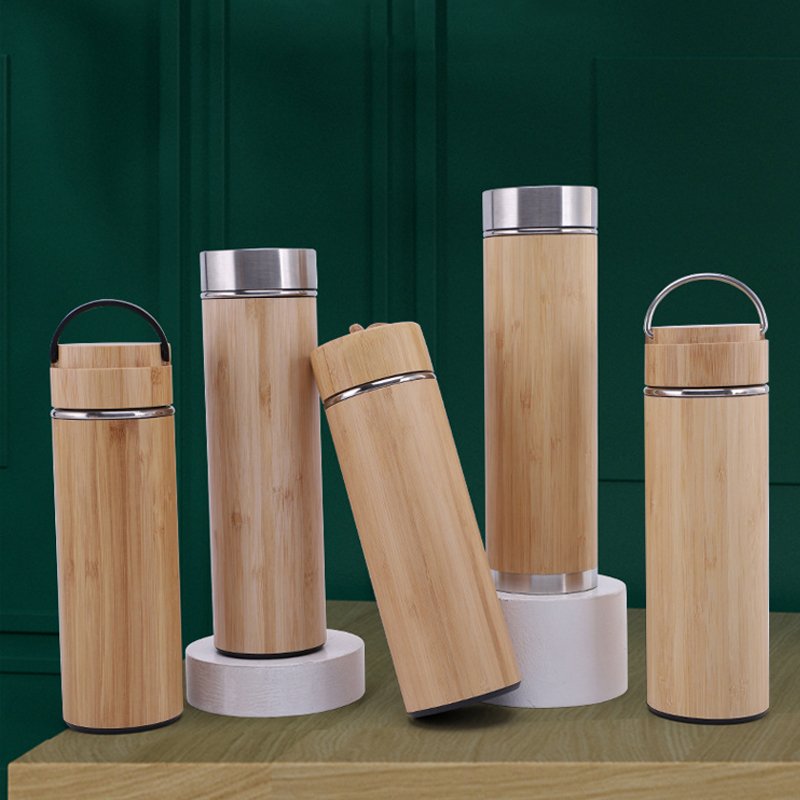 Wholesale custom logo 450/500ml double wall Vacuum Insulated Smart water bottle with temperature display Led bamboo water bottle