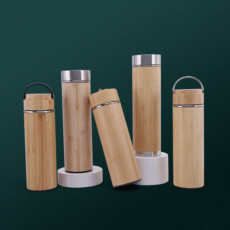 Wholesale custom logo 450/500ml double wall Vacuum Insulated Smart water bottle with temperature display Led bamboo water bottle