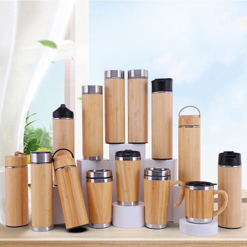 Wholesale custom logo 450/500ml double wall Vacuum Insulated Smart water bottle with temperature display Led bamboo water bottle