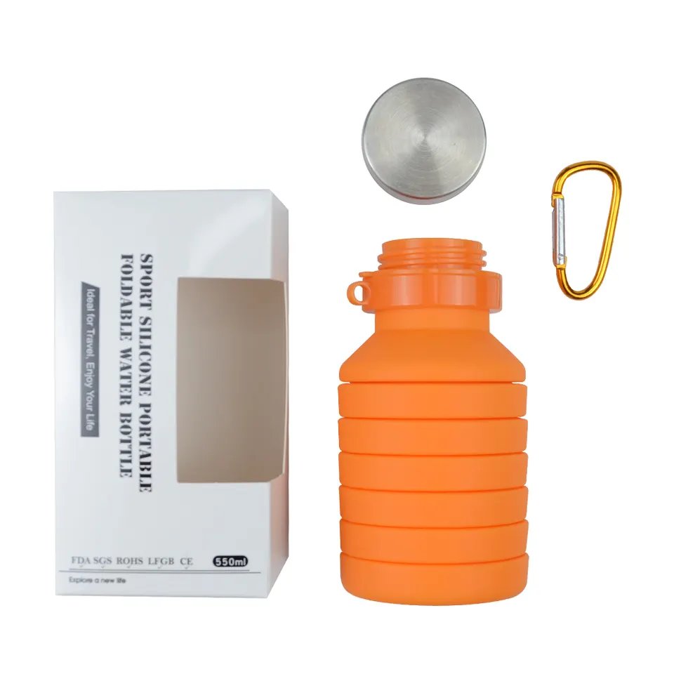 Medical grade factory custom GRS food grade BPA FREE custom Logo outdoor sports portable collapsible Silicone Water Bottle