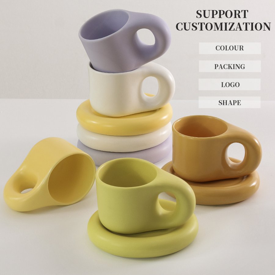 Fat Belly Nordic Cute Coffee Ceramic Chubby mug Cup Chunky Fat mug With Saucer