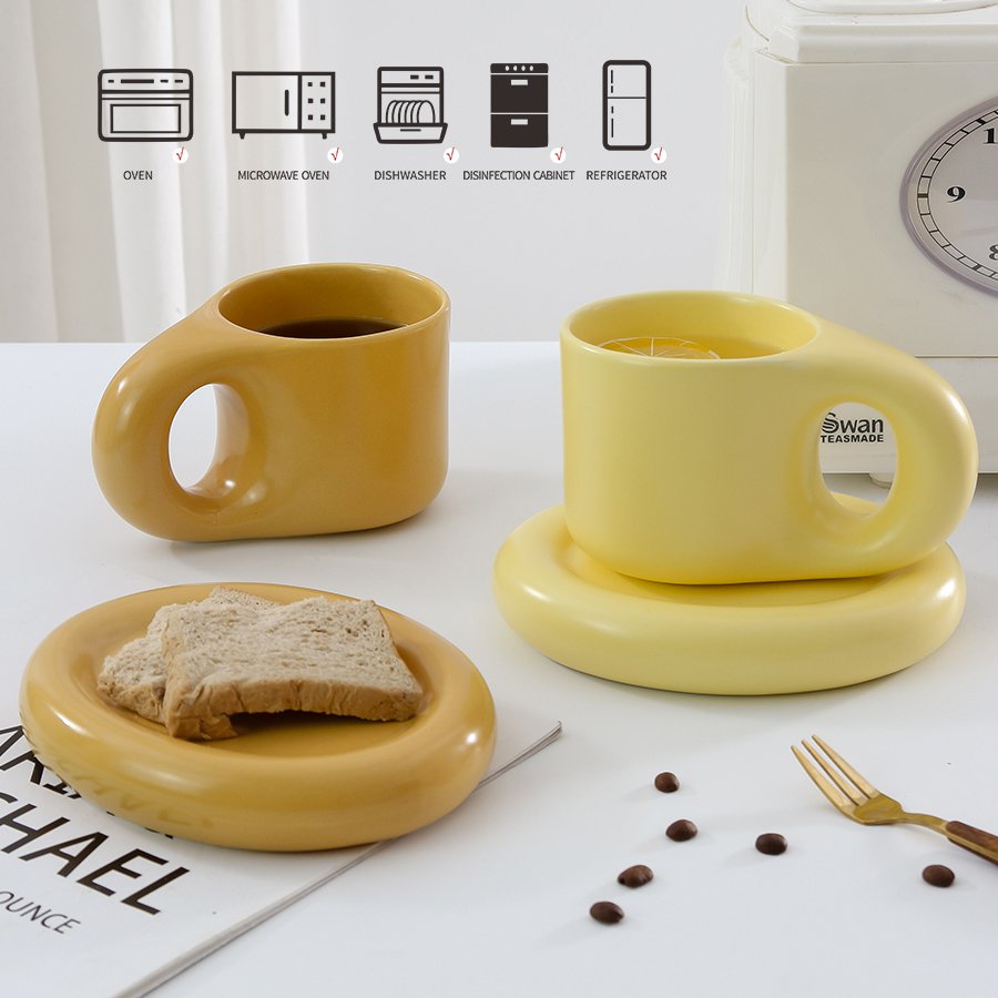 Fat Belly Nordic Cute Coffee Ceramic Chubby mug Cup Chunky Fat mug With Saucer