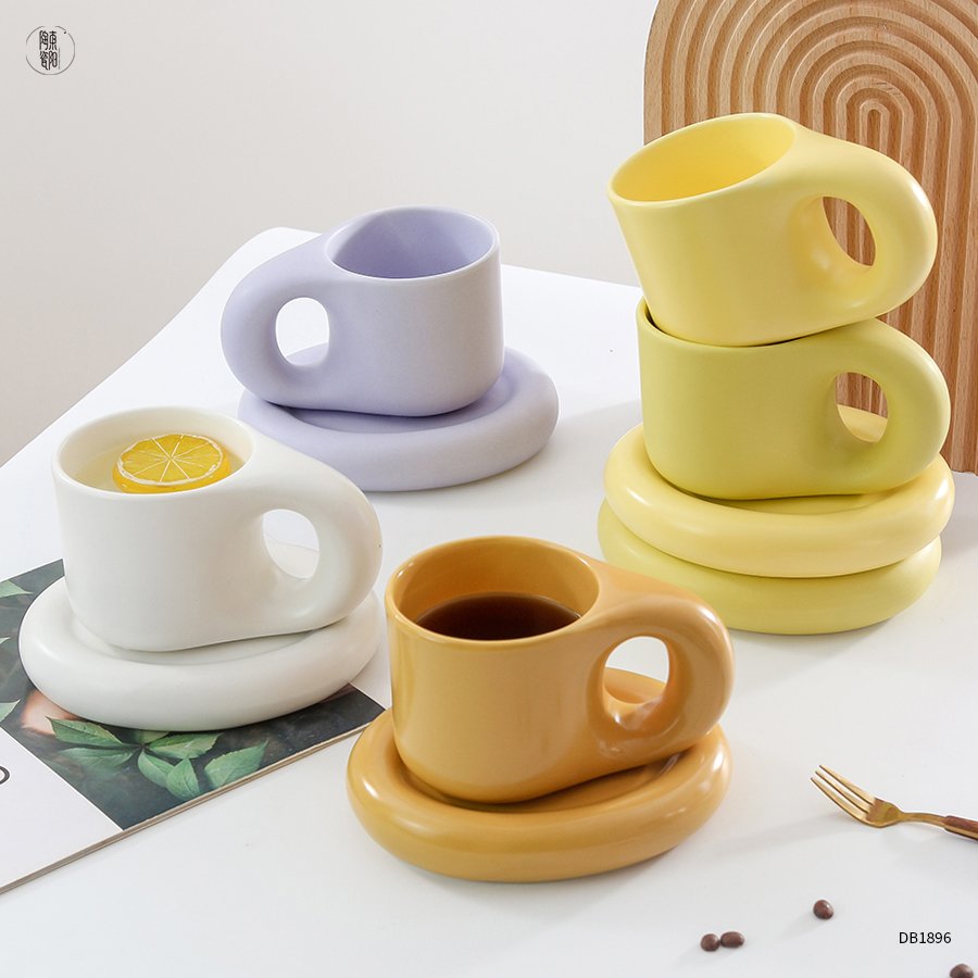 Fat Belly Nordic Cute Coffee Ceramic Chubby mug Cup Chunky Fat mug With Saucer