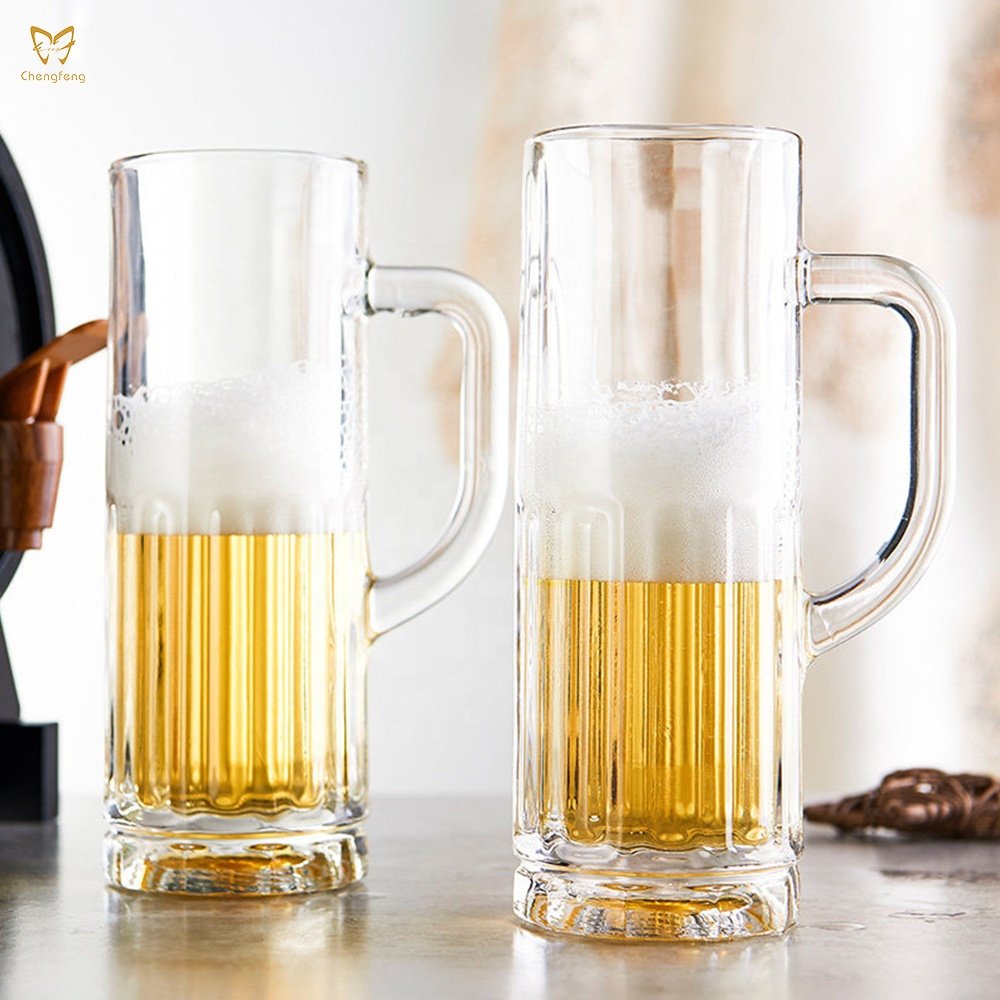 Wholesale 360ml 600ml Clear Transparent Large Custom Logo Beer Glasses Mug Cup For Cold Beverage Drinks Bar Beer Stein