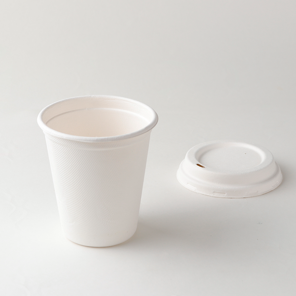 12 Oz Disposable Sugarcane Bagasse Cup Takeaway Water Tea Coffee Cups With Lid