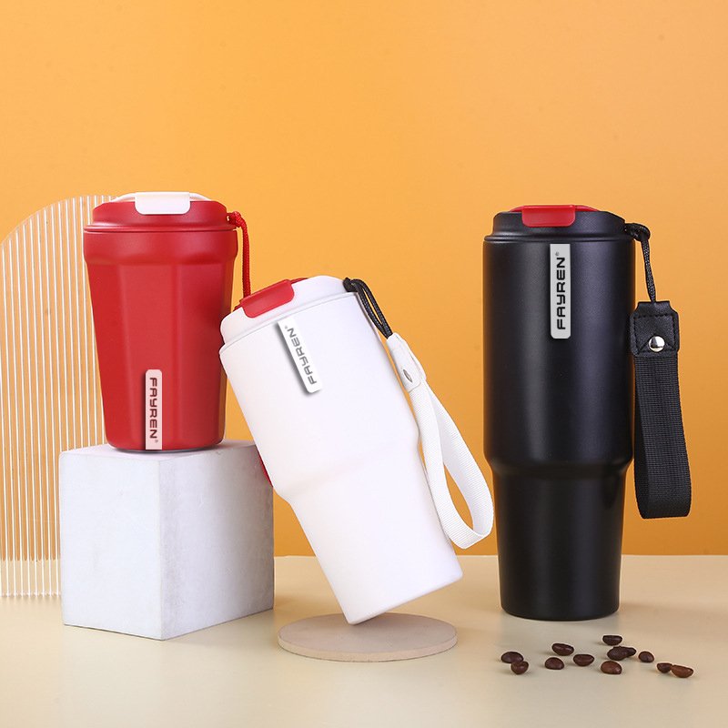 Fayren Christmas custom double walled insulated cup stainless steel travel tumbler coffee mug with lid and strap