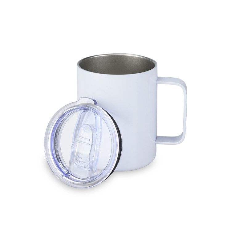 Custom Logo 12 oz 14 oz Powder Coated Insulated Stainless Steel Coffee Mugs Handle Double Wall Vacuum Tumbler Cup With Lid