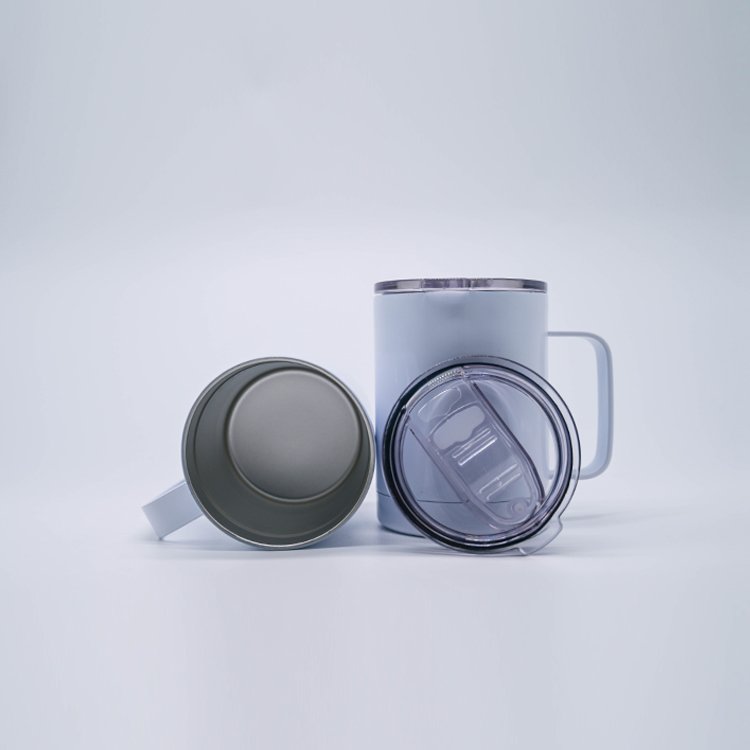 Custom Logo 12 oz 14 oz Powder Coated Insulated Stainless Steel Coffee Mugs Handle Double Wall Vacuum Tumbler Cup With Lid