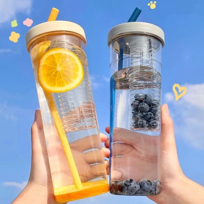 Large Capacity Different Color School Travel Sport Outdoor Glass Cup Tea separation Plastic Glass Water Bottle Drinkware