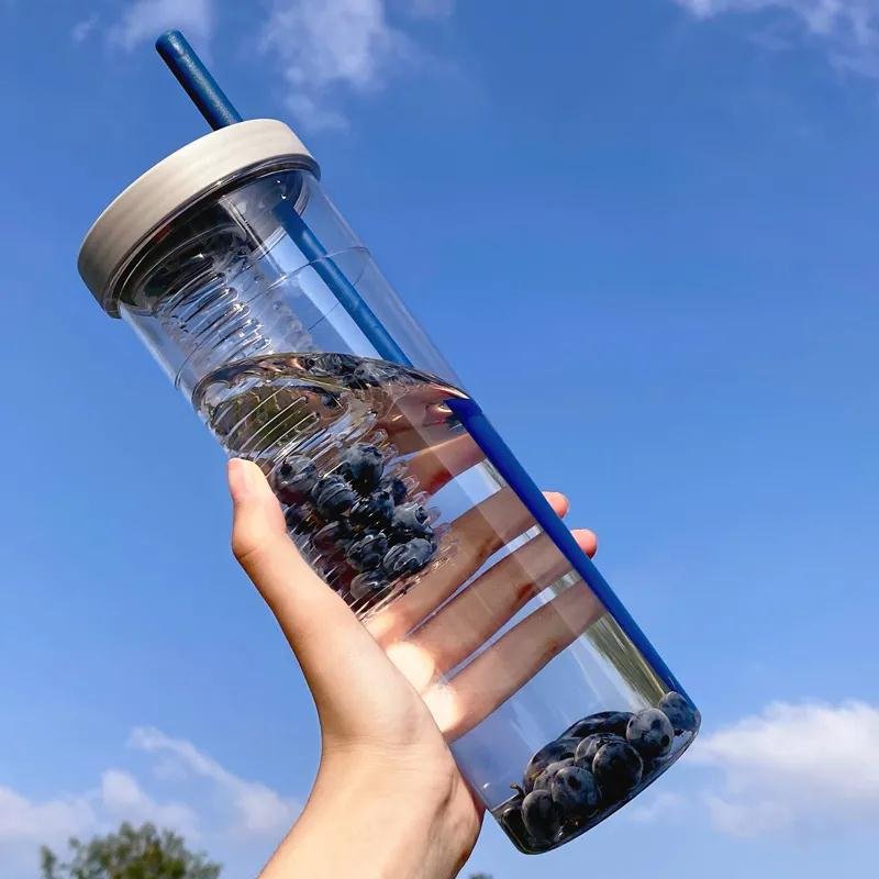 Large Capacity Different Color School Travel Sport Outdoor Glass Cup Tea separation Plastic Glass Water Bottle Drinkware