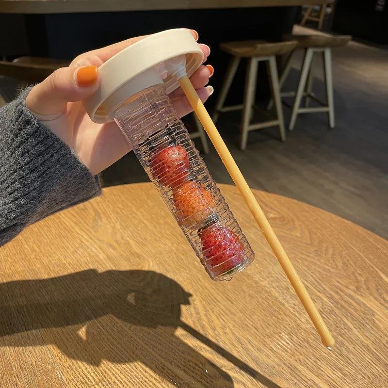 Large Capacity Different Color School Travel Sport Outdoor Glass Cup Tea separation Plastic Glass Water Bottle Drinkware