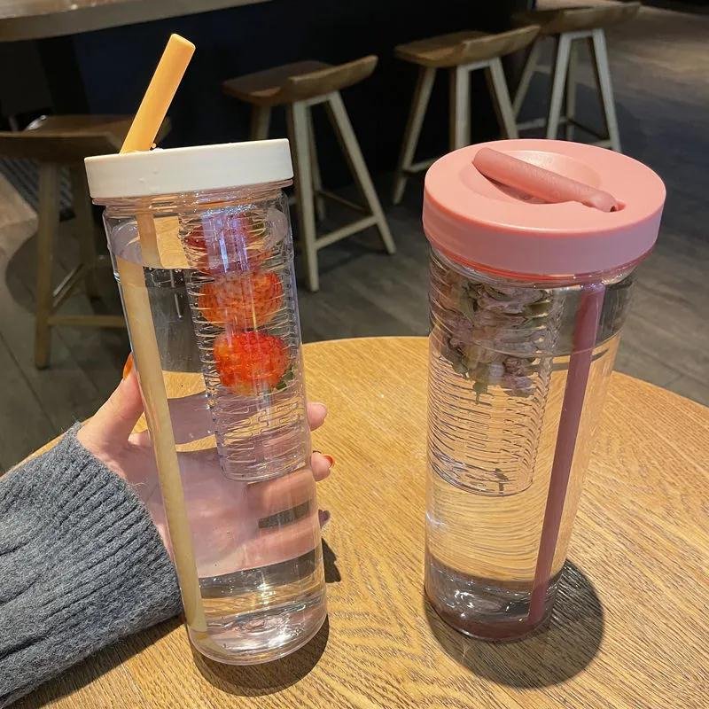 Large Capacity Different Color School Travel Sport Outdoor Glass Cup Tea separation Plastic Glass Water Bottle Drinkware